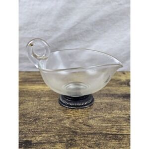 Sterling Silver Bottom Collar Glass Triangular Scoop Sauce Boat Serving Dish